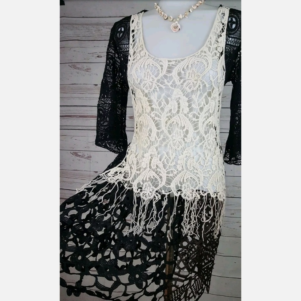 Vintage Boho crochet dress bell sleeves